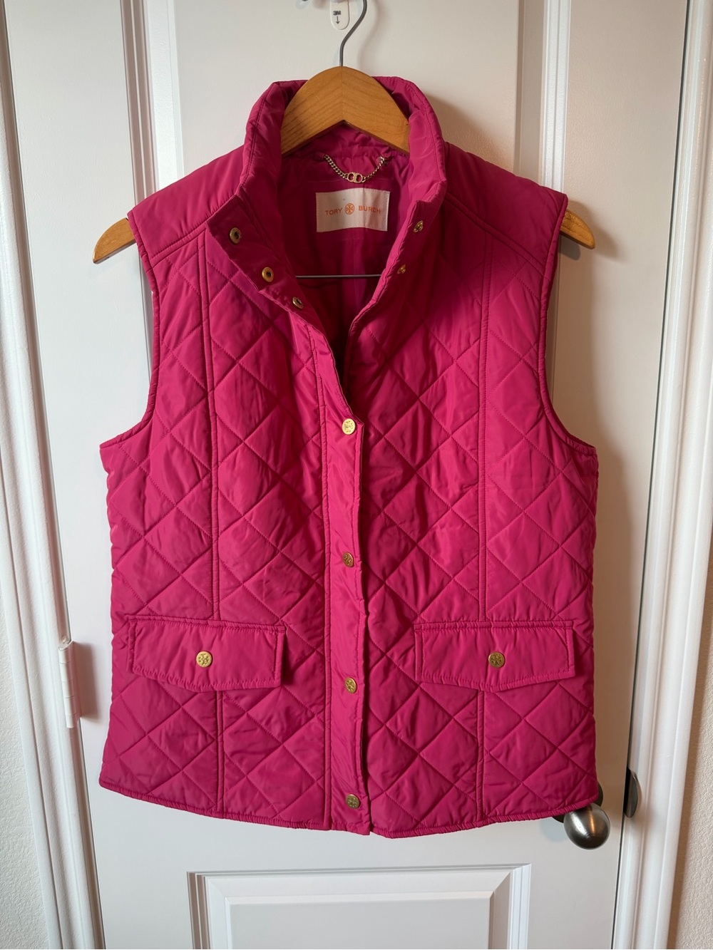 Tory Burch Fuchsia Quilted Vest with Gold Accents - Picture 2 of 7